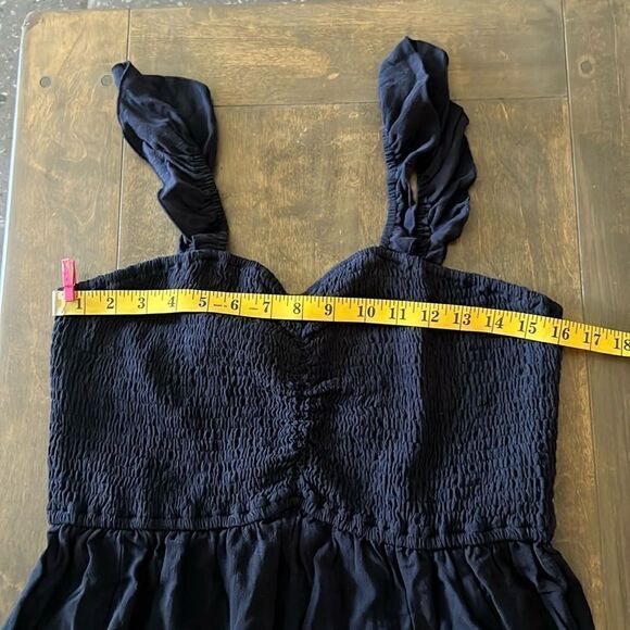 Boho Ruffle Strap Navy Jumpsuit With Pockets - Picture 7 of 13